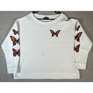 Miss‎ Chievous Women’s Size 1X White Boat Neck Pull Over Sweater Butterflies